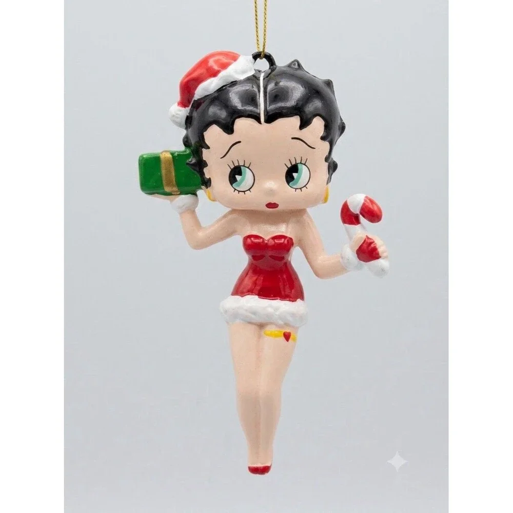 Betty Boop Christmas Ornament - Carrying Gift, Candy Cane, Wearing Santa Hat